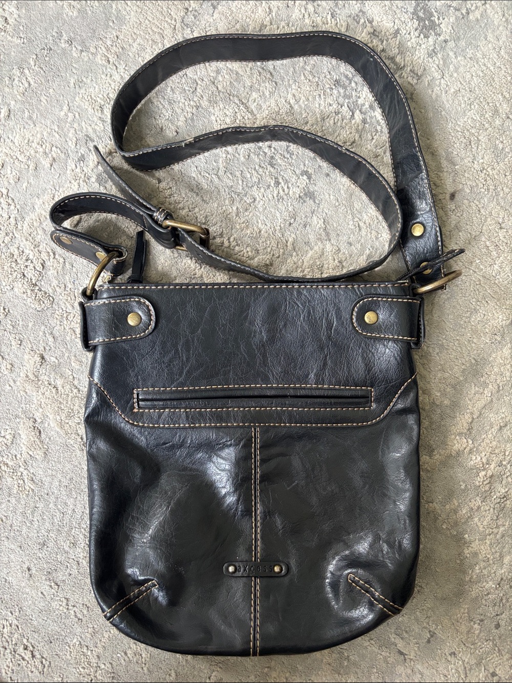 Axcess Black Leather Crossbody Bag with Contrast Stitching